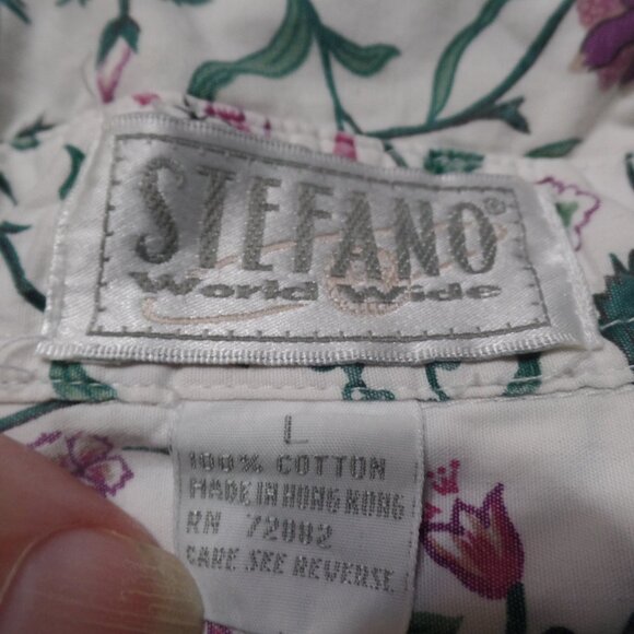 Stefano World Wide Button-Down Long-Sleeve Green Floral Top, Size L - Picture 3 of 3